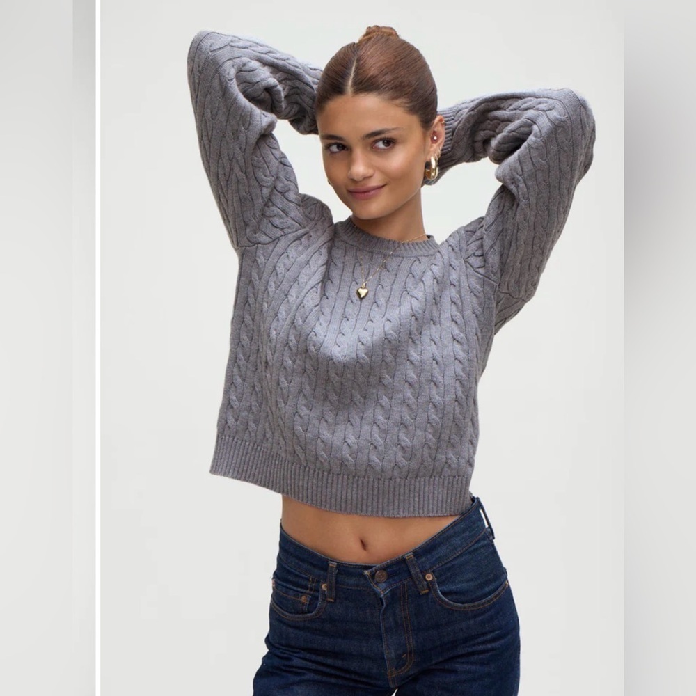 Frankies Bikinis Varsity Cable Knit Sweater – Rain Cloud large